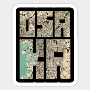 Osaka, Japan City Map Typography - Vintage Sticker